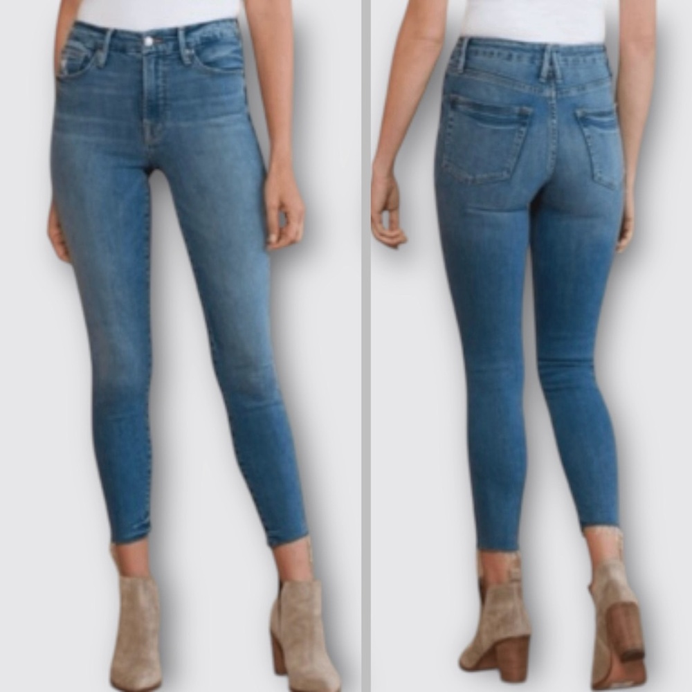 Good American Good Legs Crop Raw Hem Jeans 8/29 Blue 473 Mid-rise Skinny Luxe